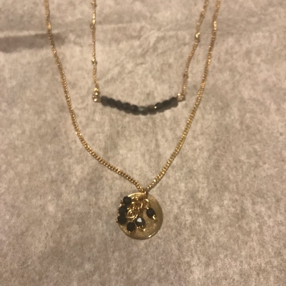 Gold and black double chain layer necklace